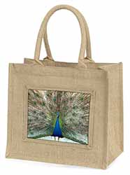 Rainbow Feathers Peacock Natural/Beige Jute Large Shopping Bag