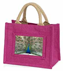 Rainbow Feathers Peacock Little Girls Small Pink Jute Shopping Bag