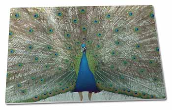 Large Glass Cutting Chopping Board Rainbow Feathers Peacock