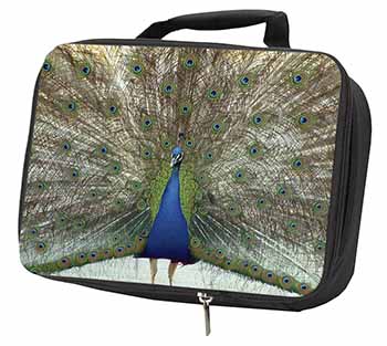 Rainbow Feathers Peacock Black Insulated School Lunch Box/Picnic Bag