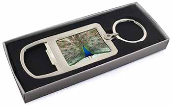 Rainbow Feathers Peacock Chrome Metal Bottle Opener Keyring in Box