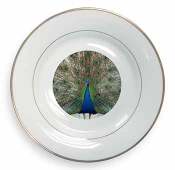 Rainbow Feathers Peacock Gold Rim Plate Printed Full Colour in Gift Box