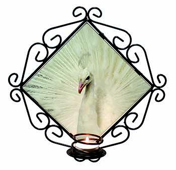 White Feathers Peacock Wrought Iron Wall Art Candle Holder