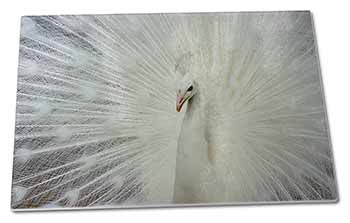 Large Glass Cutting Chopping Board White Feathers Peacock