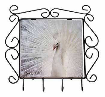 White Feathers Peacock Wrought Iron Key Holder Hooks