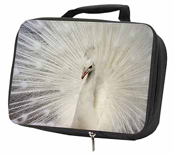 White Feathers Peacock Black Insulated School Lunch Box/Picnic Bag