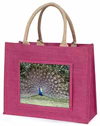 Colourful Peacock Large Pink Jute Shopping Bag