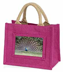 Colourful Peacock Little Girls Small Pink Jute Shopping Bag