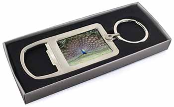 Colourful Peacock Chrome Metal Bottle Opener Keyring in Box