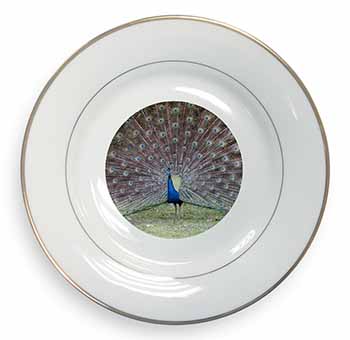 Colourful Peacock Gold Rim Plate Printed Full Colour in Gift Box