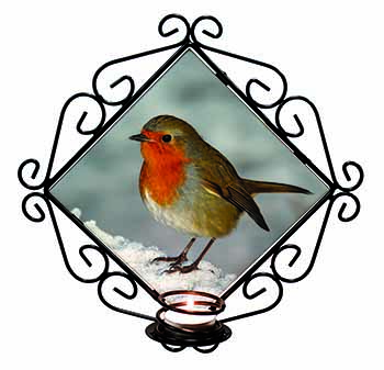 Robin on Snow Wall Wrought Iron Wall Art Candle Holder