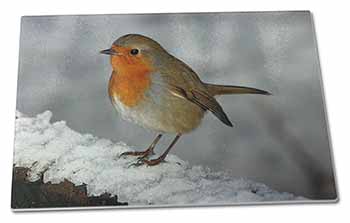 Large Glass Cutting Chopping Board Robin on Snow Wall