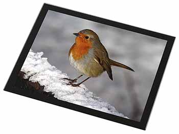 Robin on Snow Wall Black Rim High Quality Glass Placemat