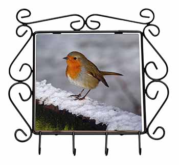 Robin on Snow Wall Wrought Iron Key Holder Hooks