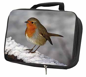 Robin on Snow Wall Black Insulated School Lunch Box/Picnic Bag