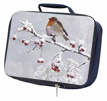 Robin on Snow Berries Branch Navy Insulated School Lunch Box/Picnic Bag