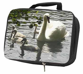 Swans and Baby Cygnets Black Insulated School Lunch Box/Picnic Bag