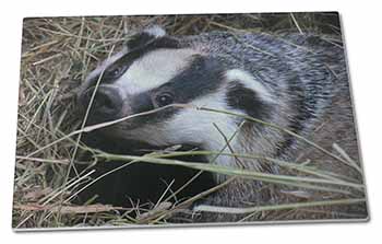 Large Glass Cutting Chopping Board Badger in Straw