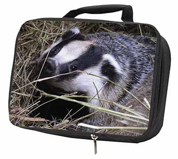 Badger in Straw Black Insulated School Lunch Box/Picnic Bag