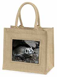 Badger on Watch Natural/Beige Jute Large Shopping Bag