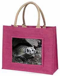 Badger on Watch Large Pink Jute Shopping Bag