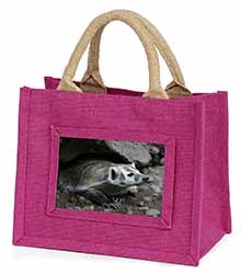 Badger on Watch Little Girls Small Pink Jute Shopping Bag