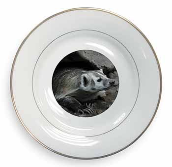 Badger on Watch Gold Rim Plate Printed Full Colour in Gift Box