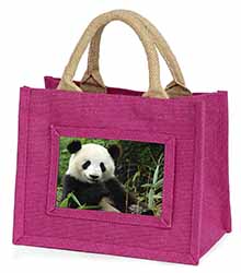 Beautiful Panda Bear Little Girls Small Pink Jute Shopping Bag