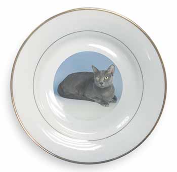 Silver Grey Thai Korat Cat Gold Rim Plate Printed Full Colour in Gift Box