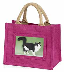 Black+White Norwegian Forest Cat Little Girls Small Pink Jute Shopping Bag