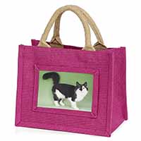 Black+White Norwegian Forest Cat Little Girls Small Pink Jute Shopping Bag