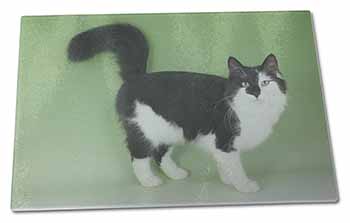 Large Glass Cutting Chopping Board Black+White Norwegian Forest Cat