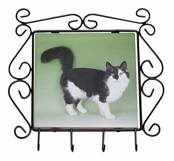 Black+White Norwegian Forest Cat Wrought Iron Key Holder Hooks