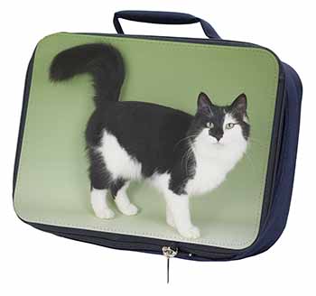 Black+White Norwegian Forest Cat Navy Insulated School Lunch Box/Picnic Bag