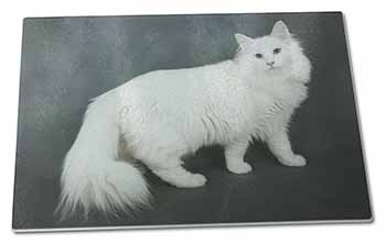 Large Glass Cutting Chopping Board White Norwegian Forest Cat