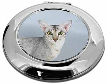 Oriental Black+Silver Cat Make-Up Round Compact Mirror