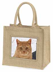 Pretty Ginger Cat Natural/Beige Jute Large Shopping Bag