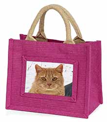 Pretty Ginger Cat Little Girls Small Pink Jute Shopping Bag