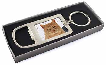 Pretty Ginger Cat Chrome Metal Bottle Opener Keyring in Box