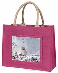 Spirit Cat on Kitten Watch Large Pink Jute Shopping Bag