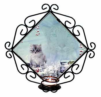 Spirit Cat on Kitten Watch Wrought Iron Wall Art Candle Holder