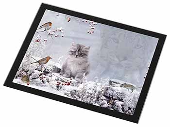 Spirit Cat on Kitten Watch Black Rim High Quality Glass Placemat