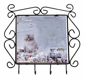 Spirit Cat on Kitten Watch Wrought Iron Key Holder Hooks