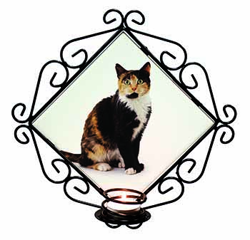 Tortoiseshell Cat Wrought Iron Wall Art Candle Holder