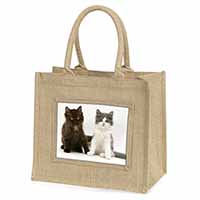 Cute Kittens Natural/Beige Jute Large Shopping Bag