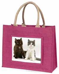 Cute Kittens Large Pink Jute Shopping Bag