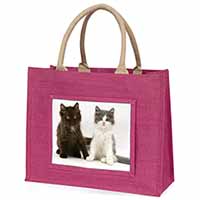 Cute Kittens Large Pink Jute Shopping Bag