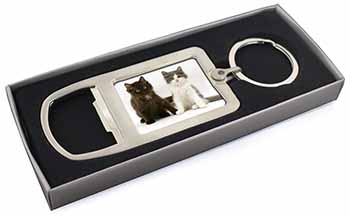 Cute Kittens Chrome Metal Bottle Opener Keyring in Box