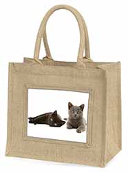 Black+Blue Kittens Natural/Beige Jute Large Shopping Bag