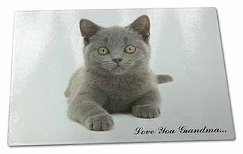 Large Glass Cutting Chopping Board British Blue Cat 